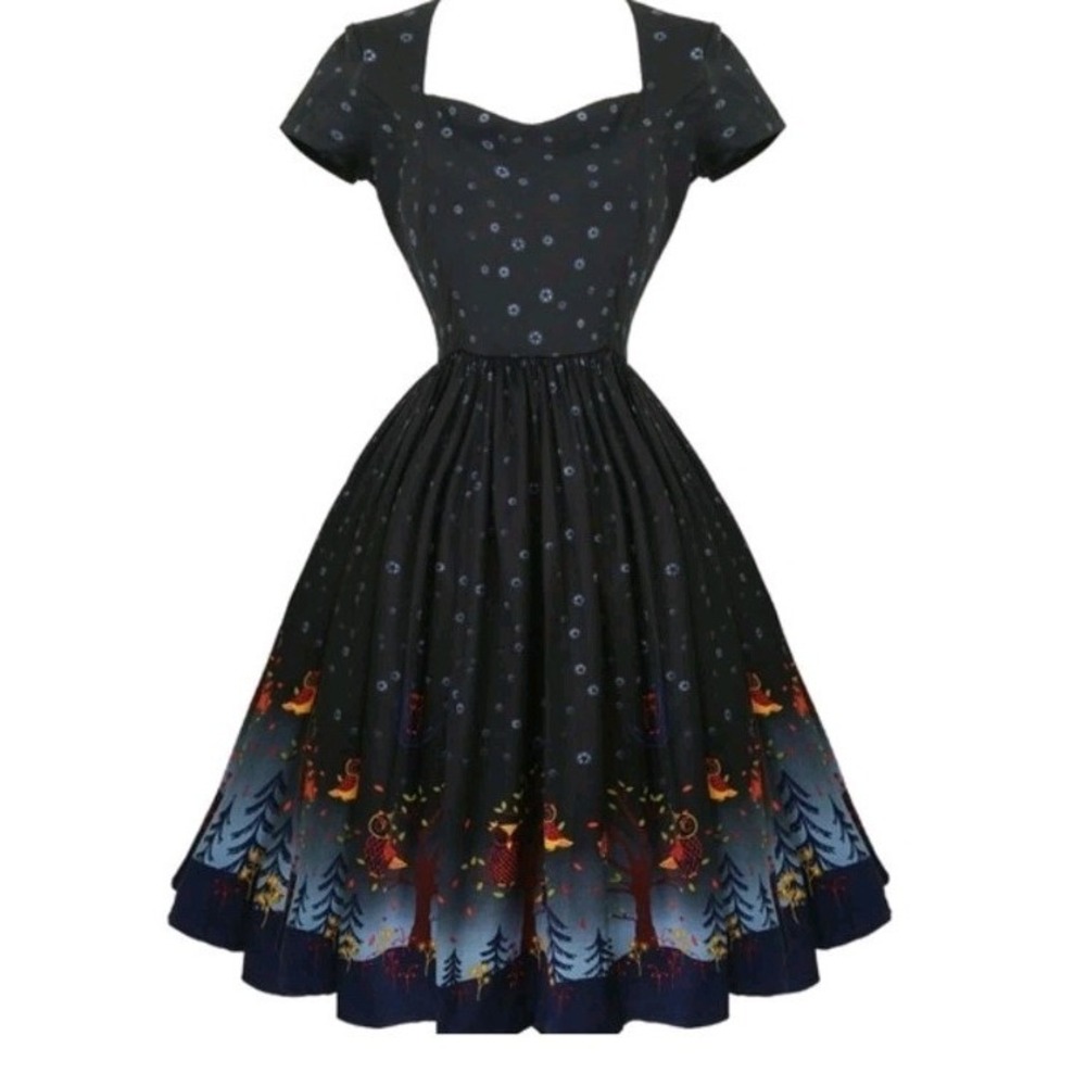 Banned Apparel Dress M Owl Lone Traveller 50s Swing Retro Fit Flare Teacher